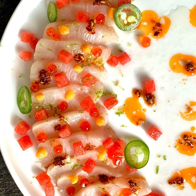 Spicy Hamachi Crudo with Watermelon